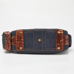 Pre Owned Dior Denim/Brown Denim and Croc Street Chic Columbus Avenue Multipocket Shoulder Bag