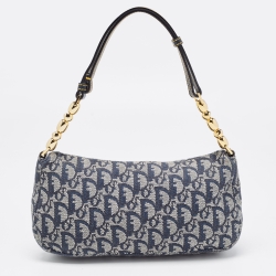 Pre Owned Dior Navy Blue Oblique Canvas and Leather Malice Hobo