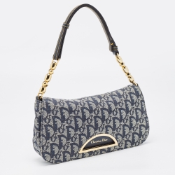 Pre Owned Dior Navy Blue Oblique Canvas and Leather Malice Hobo