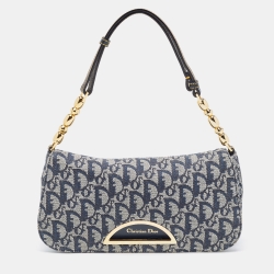 Pre Owned Dior Navy Blue Oblique Canvas and Leather Malice Hobo