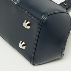 Pre Owned Dior Navy Blue Oblique Canvas and Leather Frame Satchel