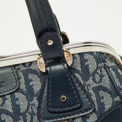 Pre Owned Dior Navy Blue Oblique Canvas and Leather Frame Satchel