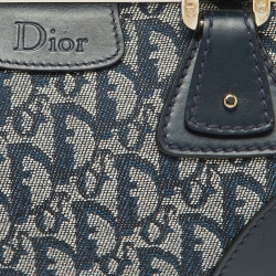 Pre Owned Dior Navy Blue Oblique Canvas and Leather Frame Satchel