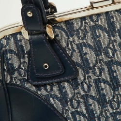 Pre Owned Dior Navy Blue Oblique Canvas and Leather Frame Satchel