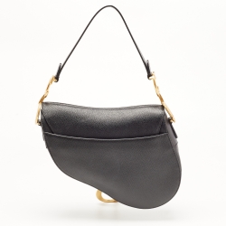 مملوكة مسبقًا Dior Black Grained Leather Saddle Bag