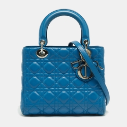 Pre Owned Dior Blue Cannage Leather Medium Lady Dior Tote