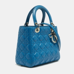 Pre Owned Dior Blue Cannage Leather Medium Lady Dior Tote