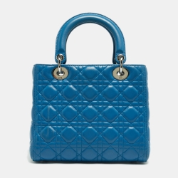 Pre Owned Dior Blue Cannage Leather Medium Lady Dior Tote