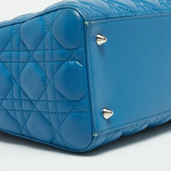 Pre Owned Dior Blue Cannage Leather Medium Lady Dior Tote