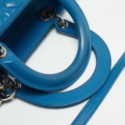 Pre Owned Dior Blue Cannage Leather Medium Lady Dior Tote