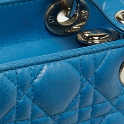 Pre Owned Dior Blue Cannage Leather Medium Lady Dior Tote