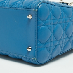 Pre Owned Dior Blue Cannage Leather Medium Lady Dior Tote