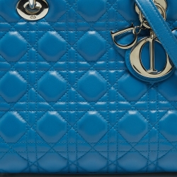 Pre Owned Dior Blue Cannage Leather Medium Lady Dior Tote