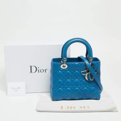 Pre Owned Dior Blue Cannage Leather Medium Lady Dior Tote
