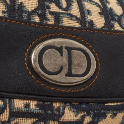 Pre Owned Dior Navy Blue Oblique Canvas and Leather Baguette Bag