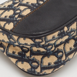 Pre Owned Dior Navy Blue Oblique Canvas and Leather Baguette Bag