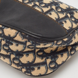 Pre Owned Dior Navy Blue Oblique Canvas and Leather Baguette Bag