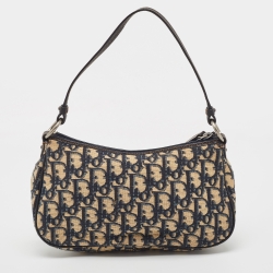 Pre Owned Dior Navy Blue Oblique Canvas and Leather Baguette Bag
