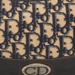 Pre Owned Dior Navy Blue Oblique Canvas and Leather Baguette Bag