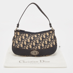 Pre Owned Dior Navy Blue Oblique Canvas and Leather Baguette Bag