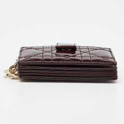 Pre Owned Dior Burgundy Cannage Patent Leather Lady Dior 5 Gusset Card Holder