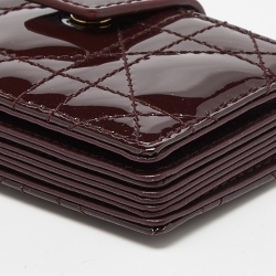 Pre Owned Dior Burgundy Cannage Patent Leather Lady Dior 5 Gusset Card Holder