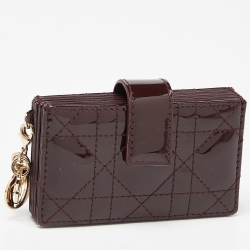 Pre Owned Dior Burgundy Cannage Patent Leather Lady Dior 5 Gusset Card Holder