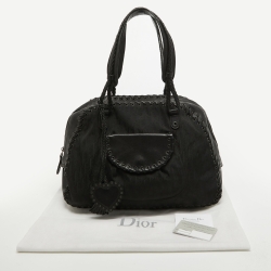 Pre Owned Dior Black Oblique Nylon and Leather Heart Charm Ethnic Satchel