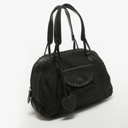Pre Owned Dior Black Oblique Nylon and Leather Heart Charm Ethnic Satchel