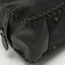 Pre Owned Dior Black Oblique Nylon and Leather Heart Charm Ethnic Satchel