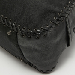 Pre Owned Dior Black Oblique Nylon and Leather Heart Charm Ethnic Satchel