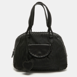 Pre Owned Dior Black Oblique Nylon and Leather Heart Charm Ethnic Satchel