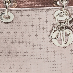 Dior Metallic Pink Micro Cannage Patent Leather Medium Lady Dior Tote