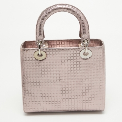 Dior Metallic Pink Micro Cannage Patent Leather Medium Lady Dior Tote