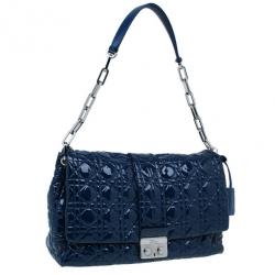 Pre Owned Dior Navy Blue Patent Leather Large Miss Dior Flap Bag