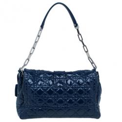 Pre Owned Dior Navy Blue Patent Leather Large Miss Dior Flap Bag