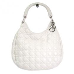 Pre Owned Dior White Leather Cannage Large Hobo
