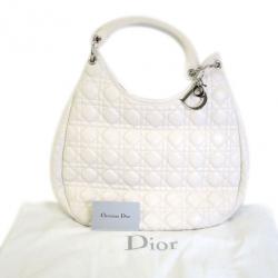 Pre Owned Dior White Leather Cannage Large Hobo