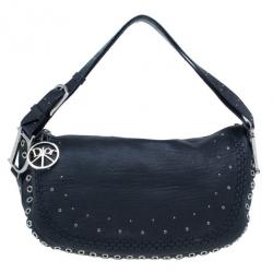 Pre Owned Christian Dior Black Studded Leather Shoulder Bag