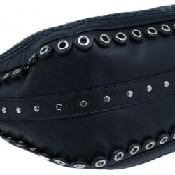 Pre Owned Christian Dior Black Studded Leather Shoulder Bag