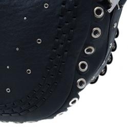 Pre Owned Christian Dior Black Studded Leather Shoulder Bag