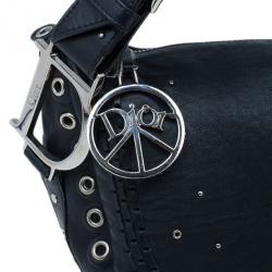 Pre Owned Christian Dior Black Studded Leather Shoulder Bag