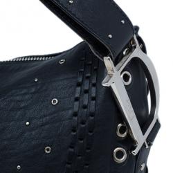 Pre Owned Christian Dior Black Studded Leather Shoulder Bag