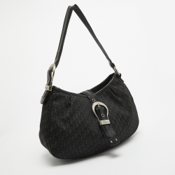Pre Owned Dior Black Oblique Canvas and Leather Buckle Flap Hobo