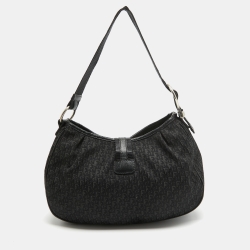 Pre Owned Dior Black Oblique Canvas and Leather Buckle Flap Hobo