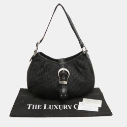 Pre Owned Dior Black Oblique Canvas and Leather Buckle Flap Hobo