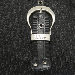 Pre Owned Dior Black Oblique Canvas and Leather Buckle Flap Hobo