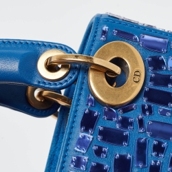 Pre Owned Dior Blue Leather Mini Mosaic of Mirrors Lady Dior Tote