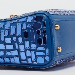 Pre Owned Dior Blue Leather Mini Mosaic of Mirrors Lady Dior Tote