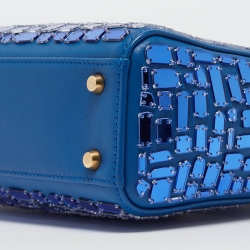 Pre Owned Dior Blue Leather Mini Mosaic of Mirrors Lady Dior Tote